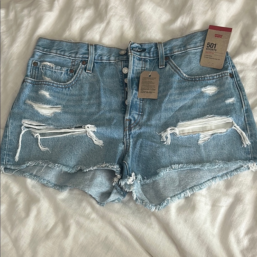 Levi's Blue Distressed Jean Shorts
